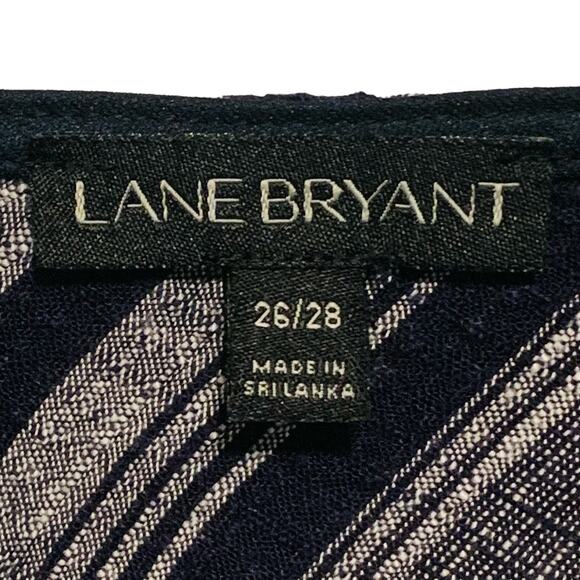 LANE BRYANT Dress 26/28 Sleeveless Linen Blend V-Neck Dark Blue Casual Striped - Picture 2 of 6